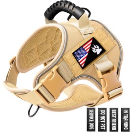 Bcadem Tactical Dog Harness,No Pull Military Pet Harness for Medium Large Dogs, Adjustable Service Dog Vest Harness with Night Reflective, Easy Control Handle for Walking, Hiking, Training (Khaki)