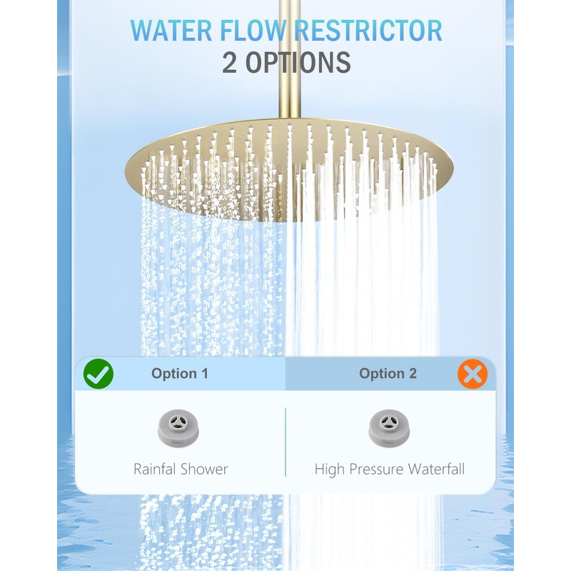KINLIV 16 inch Brushed Gold Large Ceiling Rainfall Shower Head,