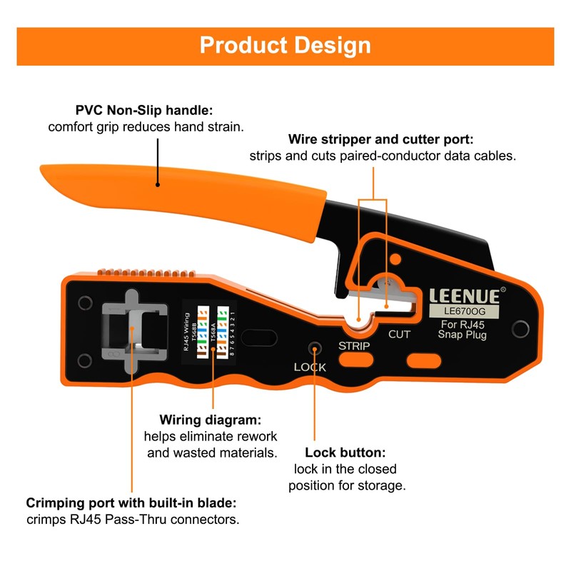 LEENUE RJ45 Crimp Tool, RJ45 Pass Through Crimping Tool for