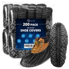200 Pack Shoe Covers Disposable Non Slip, Black Non Woven Fabric Boot Covers for Indoors Breathable Slip Resistant Durable Boot&Shoes Cover, Protector Covers Fits Virtually Most Shoes