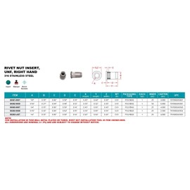 Rivet NUT Insert 316 Stainless Steel 1/4" UNF RH (S0381-0007)