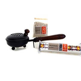 Fumaga - Small Muck Incense Pan with Wooden Handle Including Smoking Sand and Charcoal