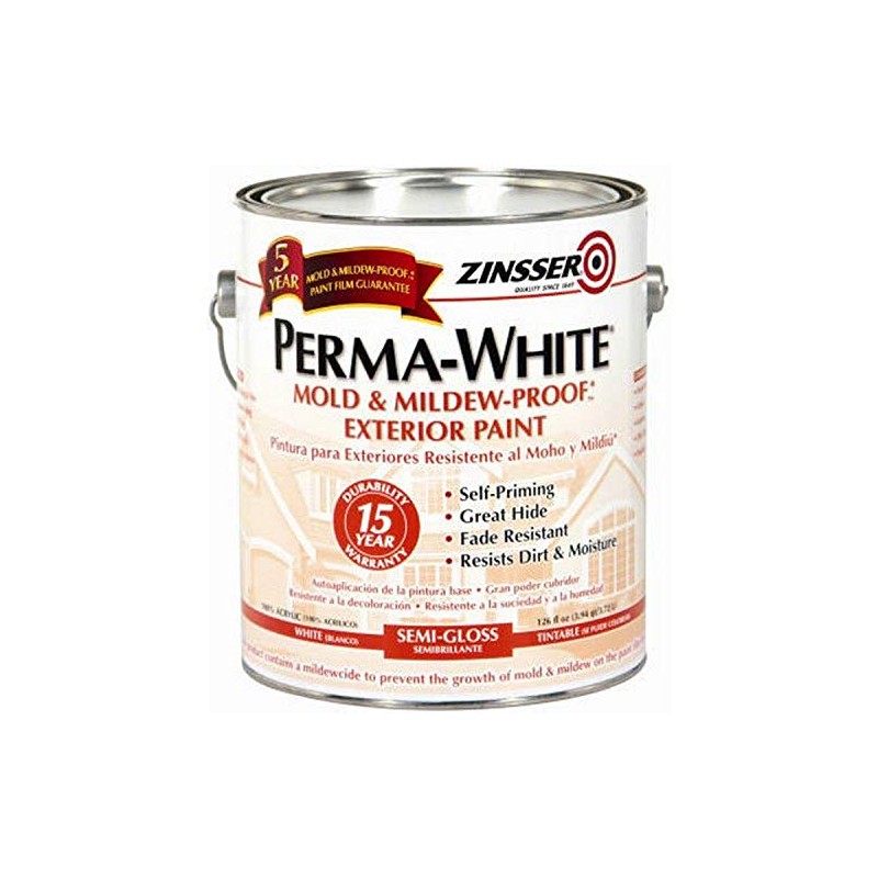 Zinsser 3131 Perma-white Mold & Mildew-proof Exterior Paint, Semi-gloss, 1-gal