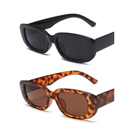 TOEECY 2 Pieces Women Sunglasses UV 400 Glasses Square Retro Polarized Sunglasses Classic Shiny Frame Ladies Sun Glasses Eyewear Vintage 90s Trendy(Style A)