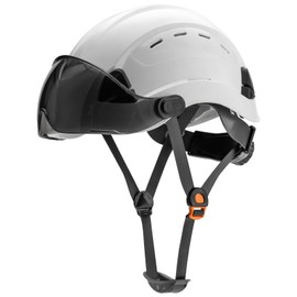 LOHASWORK ANSI Z89.1 Hard Hat with Visor and Ear Protection,OSHA Arborist Helmet Hard Hat Ear Muffs Visor for Chainsaw Forestry Construction Tree Work(A91 White+Tinted Visor)
