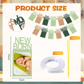 Buryeah 1st Birthday Photo Banner for Baby from Newborn to 12 Months Green Kraft First Birthday Decorations with Frame One Year Photo Banner First Birthday Banner for Girl Monthly Milestones Garland