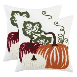 Holibeat Thanksgiving Fall Pillow Covers 18x18 inches Set of 2 Embroidered Pumpkin Throw Pillows Fall Decoration for Home (3BP)