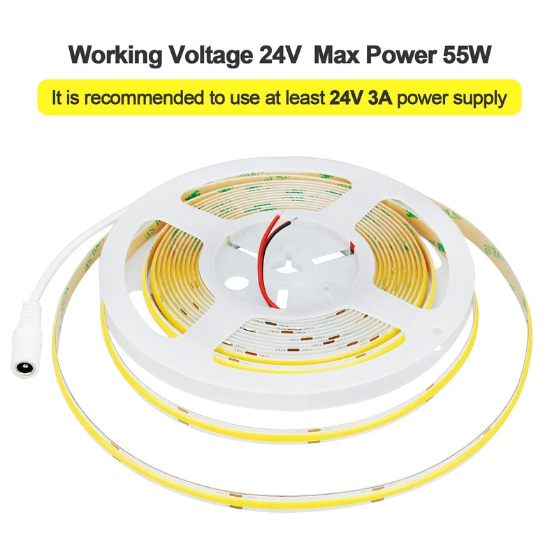 KXZM 24V COB LED Strip Light Cool White 6000K 2400LEDs
