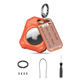 PROfezzion Airtag Holder Airtag Case Protective with Keychain Rings, Wire Cable and Labels, for Suitcase Pet Collar Car Keys Electric Cars Luggage Bags, for Airtag Gps Tracker, (Orange)