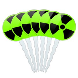 Set of 6 Cupcake Picks Toppers Decoration Zombie Outbreak Response Team Symbol - Radioactive on Green