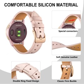 VELULYX genuine leather strap compatible Garmin Venu 2S/Venu 3S/Vivomove 3S/Vivoactive 4S, 18mm Strap for Fossil Ladies Gen 6/Fossil Ladies Gen 5E/Fossil Ladies Q Venture HR Gen 4/Gen 3