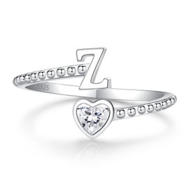 Step Forward Silver Rings for Women with Initial Z - Adjustable Sterling Silver Z Rings Thumb Ring for Bestie - Heart Letter Jewelry for Mother Day Christmas Anniversary Birthday Thanksgiving