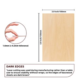 PlankKers Basswood Sheets 6"x4"x1/16 (24 Pack)- Thin Balsa Wood Sheets for Craft, Laser, Wood Burning, DIY Projects-Unfinished Plywood Sheets with Smooth Surfaces Can Be Cut and Painted to Any Shape
