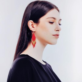 Kaseakia Handmade Bohemian Big Large Long Beaded Tassel Bead Dangle Earrings for Women, long, Glass, No Gemstone