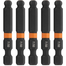 Broca de destornillador hexagonal de extremo de bola de 7/32 pulgadas - Brocas hexagonales de llave Allen. Brocas hexagonales de acero S2 de liberación rápida de 1/4 de 2 pulgadas y 7/32 pulgadas. (paquete de 5)