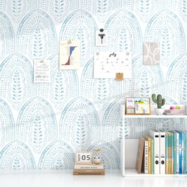 Modern Peel and Stick Wallpaper Boho Contact Paper 17.3''×78.8'' Self Adhesive Removable Wallpaper Peel and Stick Wall Paper Blue and White Wallpapers for Bedroom Bathroom Cabinets Decor Vinyl