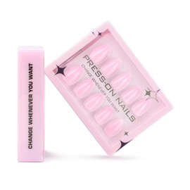 Pink Press on Nails - Press On Nails Short Almond - Light Weight & Fit Perfectly False Nails - Full Cover Fake Nails with Glue - Reusable Semi-Transparent Stick on Nails for Women