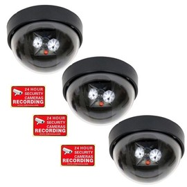 VideoSecu 3 Fake Dummy Dome Imitation Security Cameras Flashing LED Red Light Cost-Effective CCTV Simulated Home Surveillance with Bonus Warning Stickers ME2