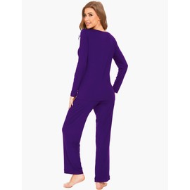 GYS Viscose from Bamboo Women's Pajama Sets Super Soft Long Sleeve Sleepwear Comfy Winter Pjs Sets S-4X,Purple,Small