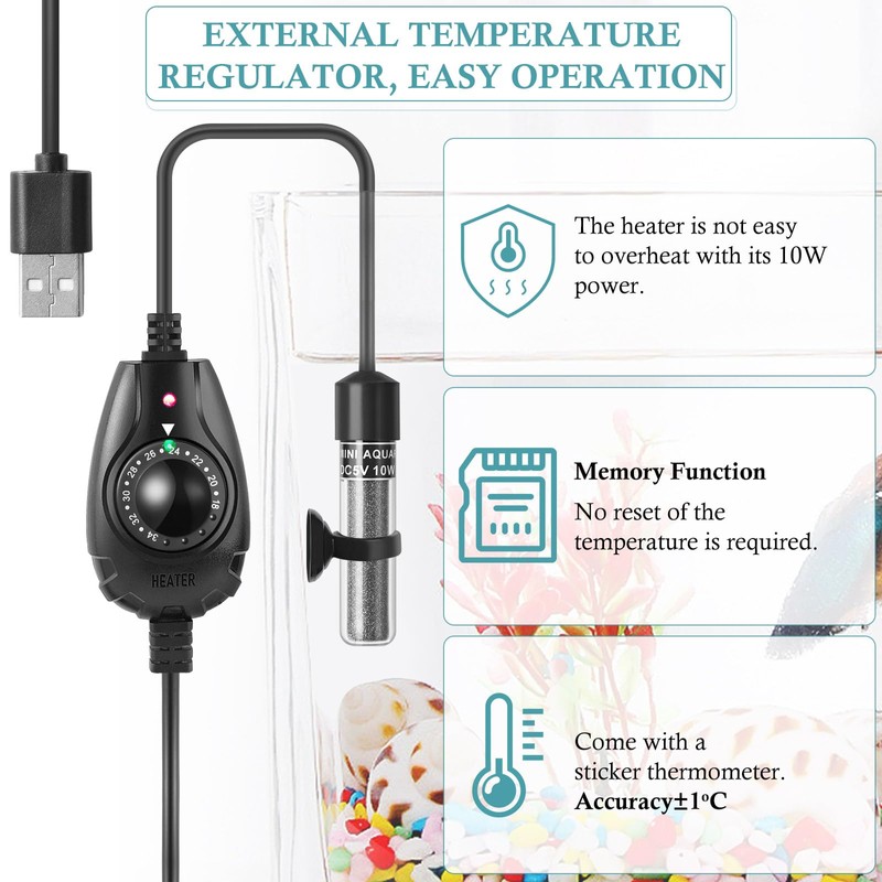 PYPABL 10W Super Mini USB Aquarium Heater, Nano Fish Tank