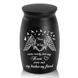 Urns for Brother Ashes, 2.8“ High Small Funeral Cremation Urns, Handcrafted Memorial Keepsake Urn, Engraved Your Wings were Ready, But My Heart was Not & Angel Decorative Urn for Sharing