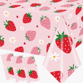 EYOBZOOQ 3Pcs Strawberry Tablecloth Plastic Berry First Birthday Table Cloth Strawberry Birthday Decorations Sweet One Table Cloth Strawberry Party Decorations for Birthdays Baby Shower Fruit Party