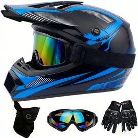 MTB Helmet Full Face Children, Motocross Fullface MTB Helmet Downhill Motorcycle Helmet Children with Gloves Mask Goggles, Youth Motorcycle Helmets Including 2 Sizes Helmet Lining