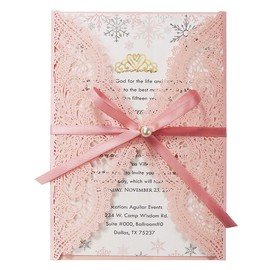 Pink Laser Cut Flora Lace Wedding Invitations Cards with Envelopes for Wedding Bridal Shower Engagement Birthday Baby Shower Invites, 20Piece