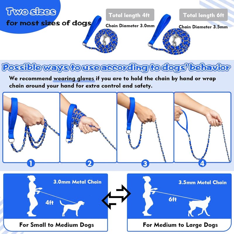 LUFFWELL Heavy Duty Metal Dog Chain Leash with Comfortable PU