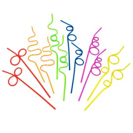 Crazy Straws for Kids - 12 Pk Silly Straws Plastic Reusable Funny Curly Twisty for Party Toddlers Children & Adults