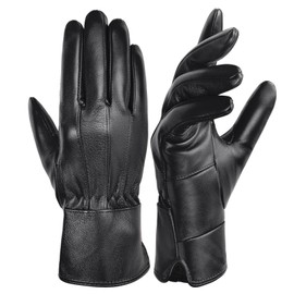 Harssidanzar SL025EU Women's Leather Gloves Sheepskin Warm Winter Soft Lined, black