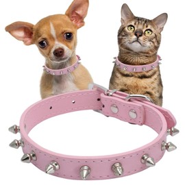Spiked Dog Collar for Small Dogs, Mushrooms Rivet Soft Pu Leather Spike Stud Studded Cat Collar Adjustable for Mini Tiny Breed Pet Teacup Puppy Pink S