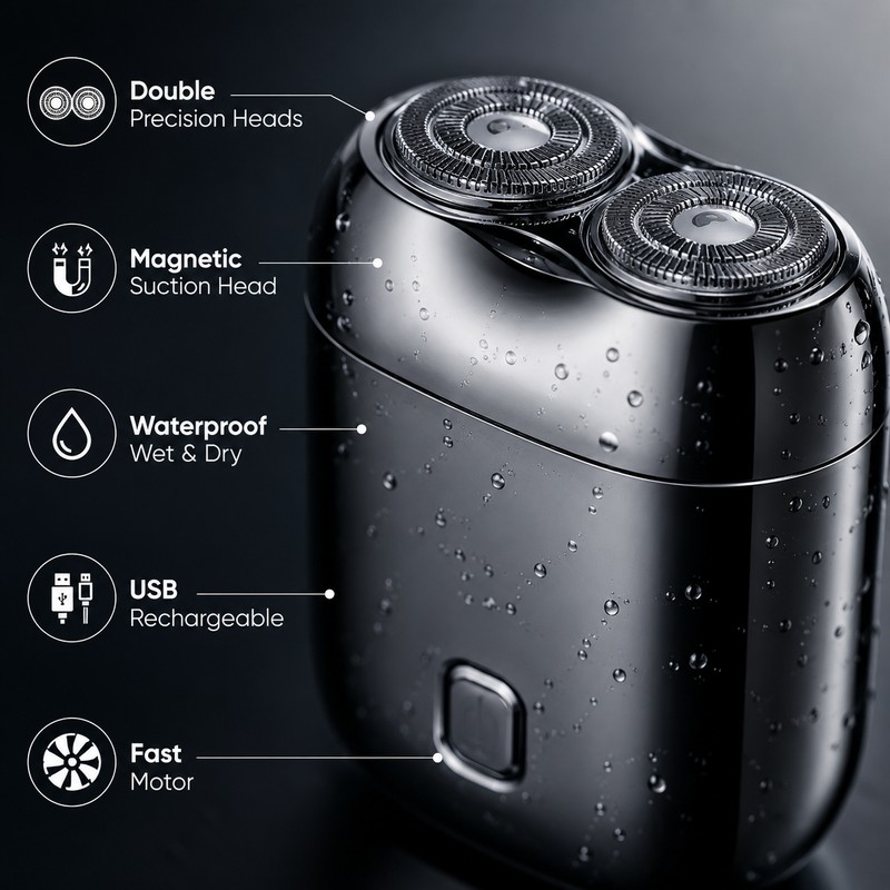 Mini Electric Shaver for Travel – USB Rechargeable Double-Head Razor
