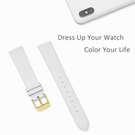 WOCCI 16mm Lug Width, Elegant Watch Band, Genuine Leather Replacement Strap with Gold Buckle (White)