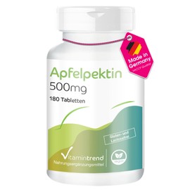 Apple Pectin 500 mg - 180 Tablets - with 1500 mg Apple Pectin and 30 mg Vitamin C per Daily Dose - High Dose - Vegan - Bioavailable Supplements from Germany | Vitamintrend