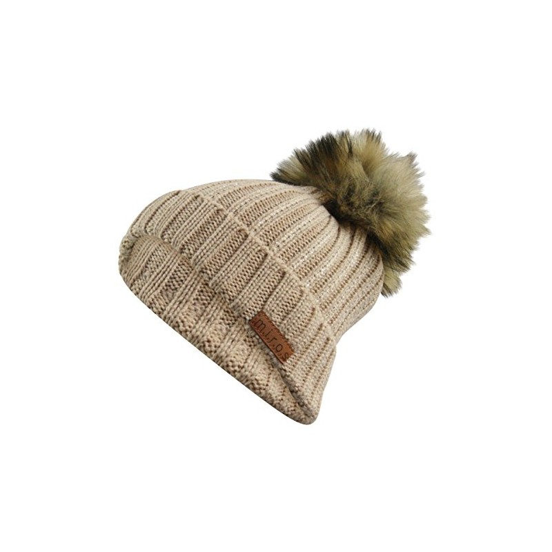 Colette Beige Women's Winter Hat with Glitter | Handmade Pompom