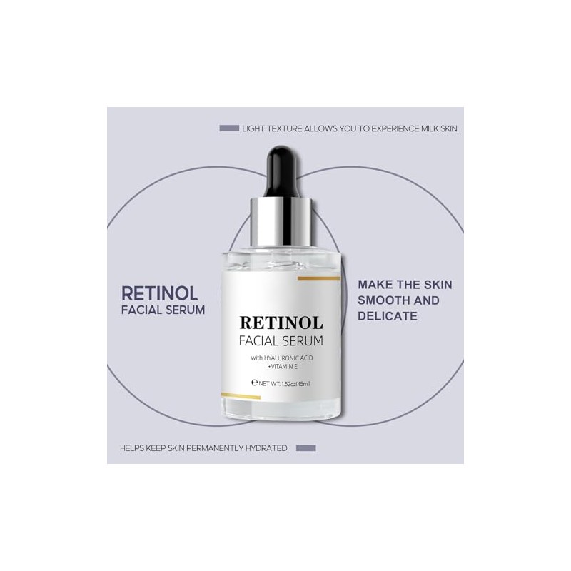 Sérum Facial con Retinol, Vitamina C y Ácido Hialurónico, Antiarrugas