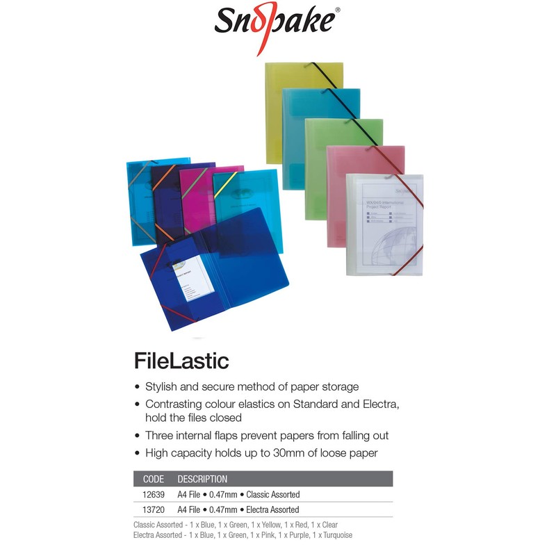 Snopake A4 FileLastic – Classic Assorted [Pack of 5] 3