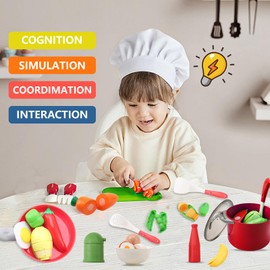Kitchen Pretend Toy, Ruspela Role Play Mud Kitchens Accessories 41pcs Toddler Cooking Pot & Pan Set Kitchen Toy Accessories Cutting Fruits Food Utensils Cookware Toy Educational for Boys Girls