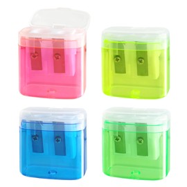 Qancekoo 4 PCS Handheld Pencil Sharpeners with Lid, Multicolor Dual Hole Manual Little Sharpener for Crayons Graphite Pastel Colouring Lip Liners Eye Brow Pencils