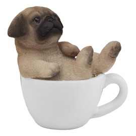 Ebros Realistic Mini Adorable Pug Dog Teacup Statue 3" Tall Pet Pal Dog Breed Collectible Resin Decor Figurine with Glass Eyes
