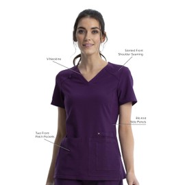 Cherokee Women's Medical Scrub Top Iflex V-Neck Knit Panel Top CK605, XS, Eggplant