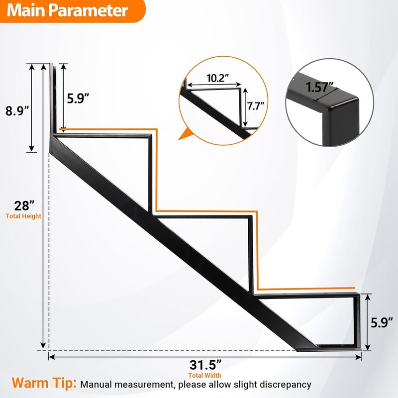 Toriexon Steel Stair Riser-2 Pack, 3 Step Stringers for Deck,