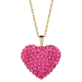 AVORA 10K Yellow Gold Pink Crystal Heart Pendant Necklace with 18" Chain