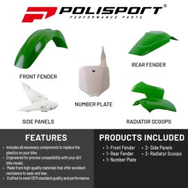 Polisport Motocross (MX) Replica Plastic Kit for Kawasaki KX 65 (2000-25) – OEM Quality, Durable, Flexible Green/White