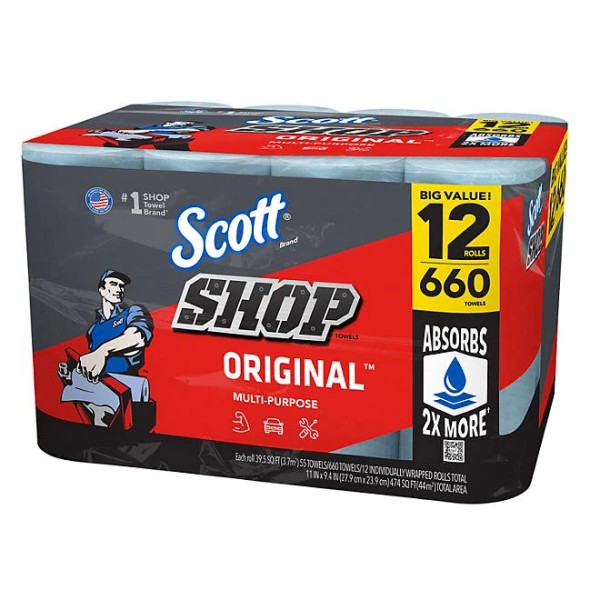 Scott Shop Towels Original 55 sheets/roll, 12 rolls Free Shipping