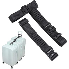 Correas de equipaje Vigorport, correas conectoras de equipaje de metal para maletas, correas elásticas para añadir una bolsa ajustables, accesorios de viaje (Negro, Normal)
