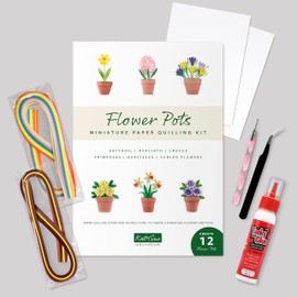 Katy Sue Miniature Flower Pots Guided Paper Quilling Kit with Quilling Tool, Angled Craft Tweezers & 60ml of Anita's Tacky PVA Glue
