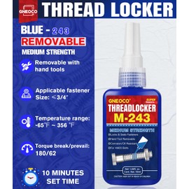 ThreadLocker Blue, Thread Lock Medium Strength Lock Tight for Nuts, Bolts, Fasteners and Metals, Anaerobic Curing Metal Glue to Prevent Loosening and Corrosion (M243-50ml)