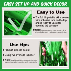 3 Pack 29 x108 Inch Green Foil Fringe Table Skirts Metallic Banner for Tinsel Streamer Garland Backdrop for Parade Floats Mother's Day, Graduate, Birthday, Wedding Party Decoration